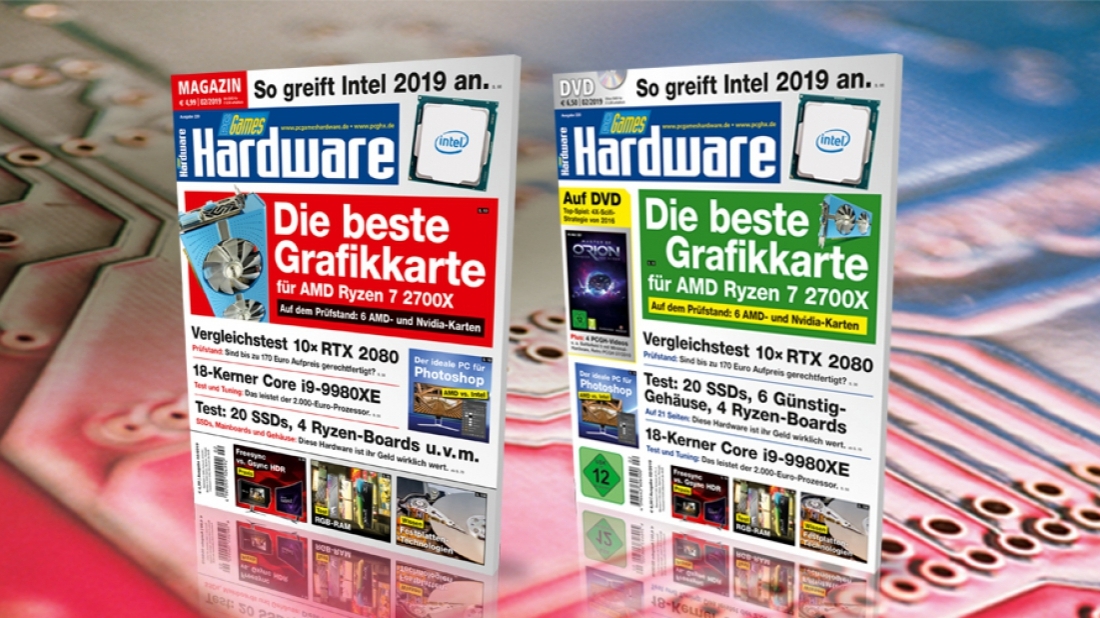 PCGH 02/2019 (#220): Mit 10 × RTX 2080, der ideale PC für Photoshop, die beste Grafikkarte für Ryzen 7 2700X, DDR4-Kits mit RGB, 20 SSDs im Vergleich, Freesync vs G-Sync, u.v.m. Auf DVD: Vollversion Master of Orion + Heftarchiv 2018
