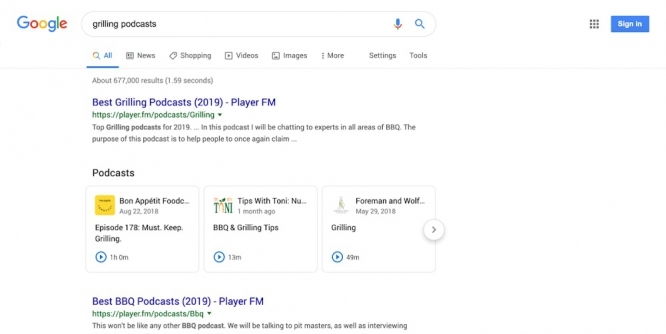 Google search Podcasts grilling