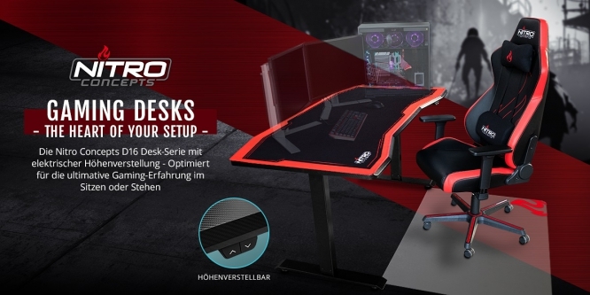 Nitro Concepts D16 für Gamer: Schreibtische mit XXL-Mousepad vorgestellt (1)