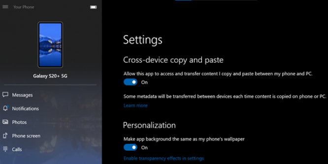 Windows 10 Ihr Smartphone Cross device copy and paste
