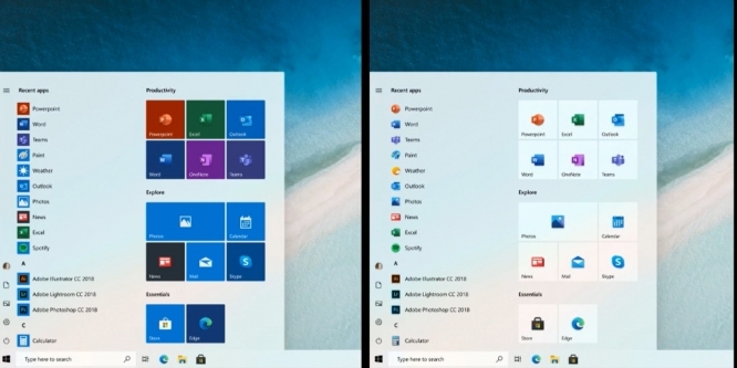 Links das aktuelle Startmenü und rechts das neue Startmenü ab Windows 10 21H1.