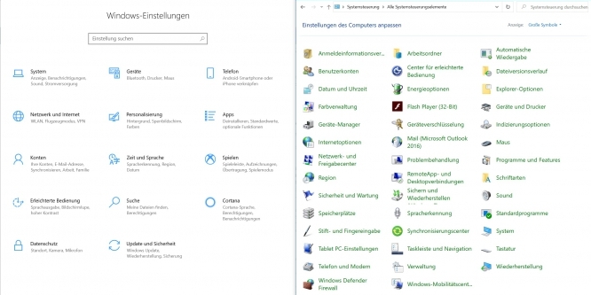 Windows 10 V1909 Einstellungen App vs Systemsteuerung