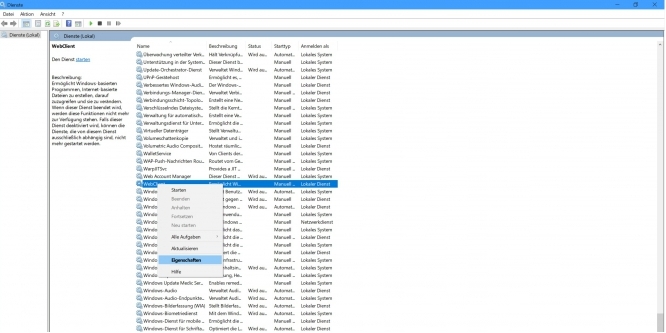 Windows Dienste Deaktivierung WebClient Services