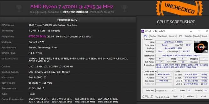 Ryzen 7 4700G: APU-Topmodell auf 4,765 GHZ übertaktet