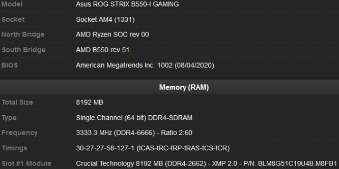 CPU-Z-Validierung des RAM-Takts von 3.333,3 MHz (DDR4-6667)