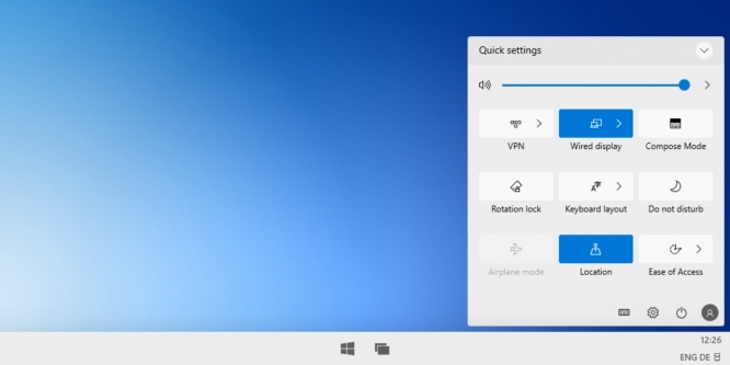 Der Desktop samt Schnelleinstellungen von Windows 10X.