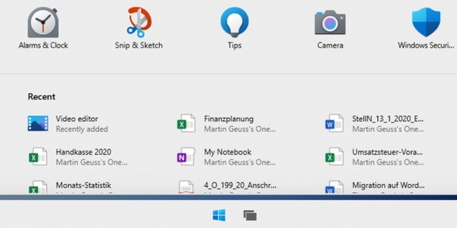 Startmenü in Windows 10X