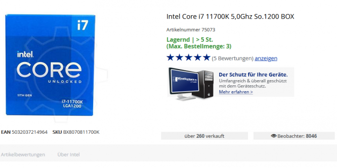 Core i7-11700K wieder lieferbar - Mindfactory startet erneut den Verkauf, Usermeinungen positiv