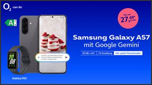 o2-Deal: Samsung Galaxy A57 mit 50 GB nur 27,49 Euro monatlich - Fitnesstracker dazu